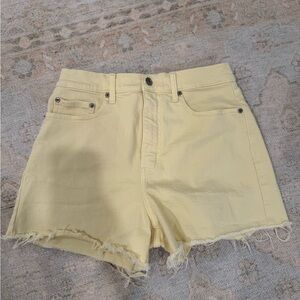 High Waist Yellow Frayed Hem Women's Shorts
